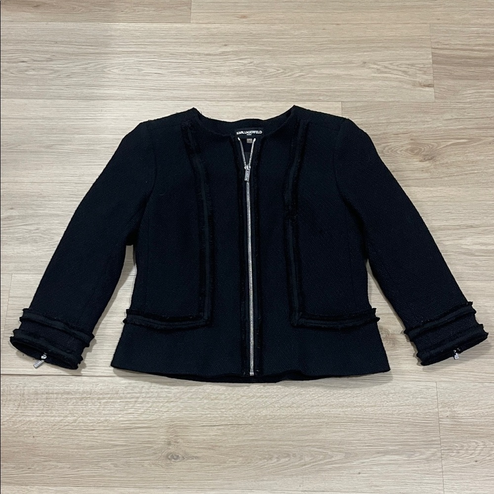 Karl Lagerfeld Black Textured Zip-Up Jacket